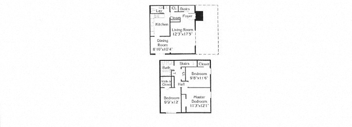 Floor plan for 3 beds, 2 baths, 1231 sqft